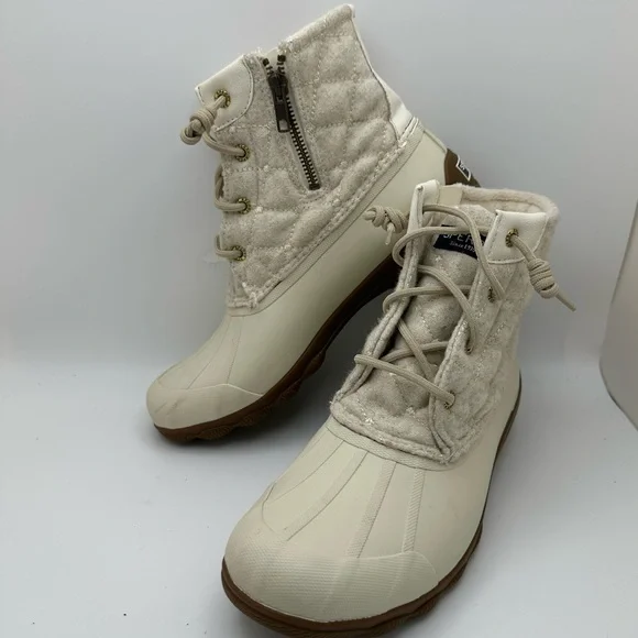 Sperry Syren Gulf Wool Quilt Side Zip Duck Boots Ivory STS85647 - Picture 3 of 10
